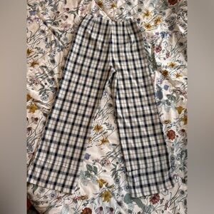 Princess Polly Plaid Wide Leg Trousers – High Waist Cuffed Pants – Size XS